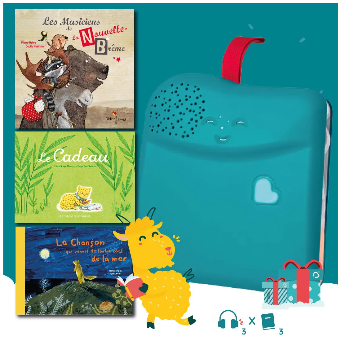 Le coffret de Bookinou avec 3 albums jeunesse papiers 